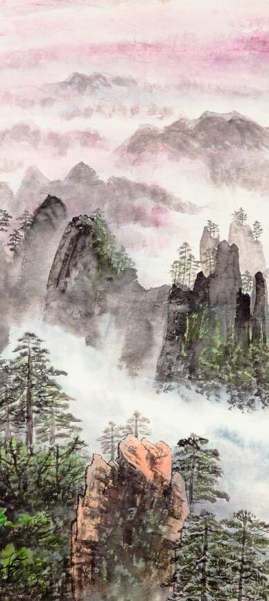 Картина на холсте Вершины гор в японском стиле, арт hd1618401